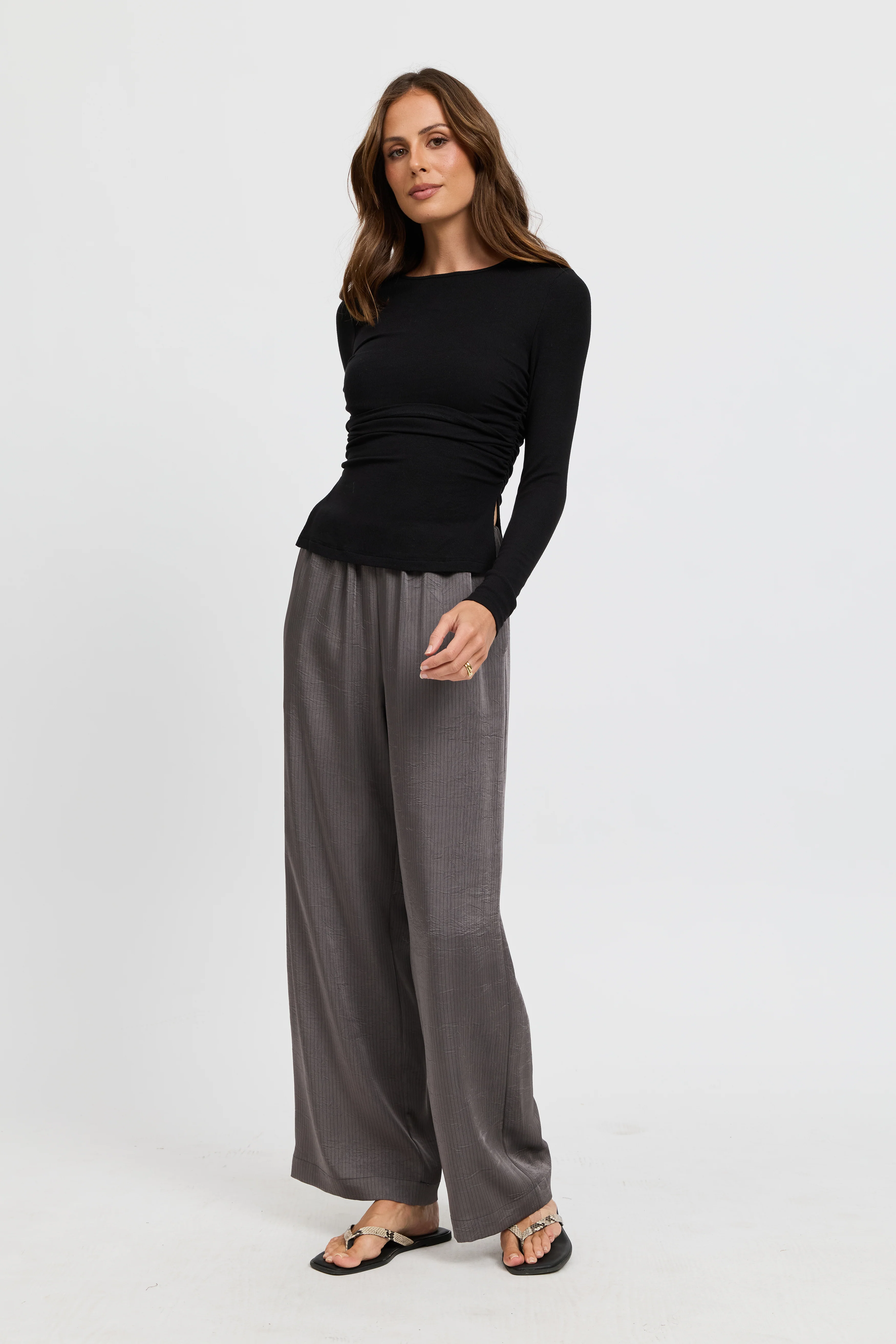 Ari Ribbed Long Sleeve Top - Black
