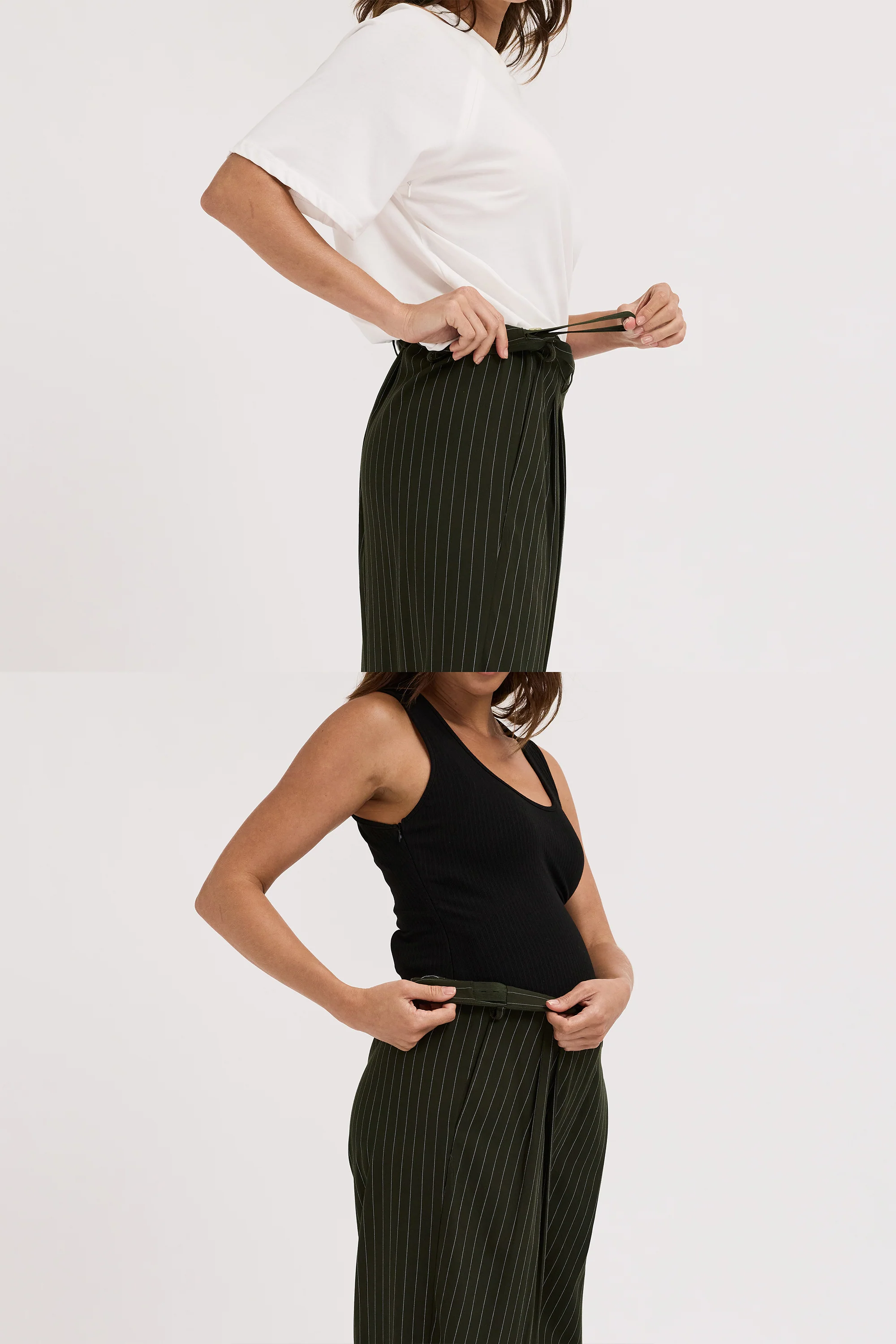 Bambi Pinstripe Adjustable Wide Leg Trouser - Pine Green - Image 6