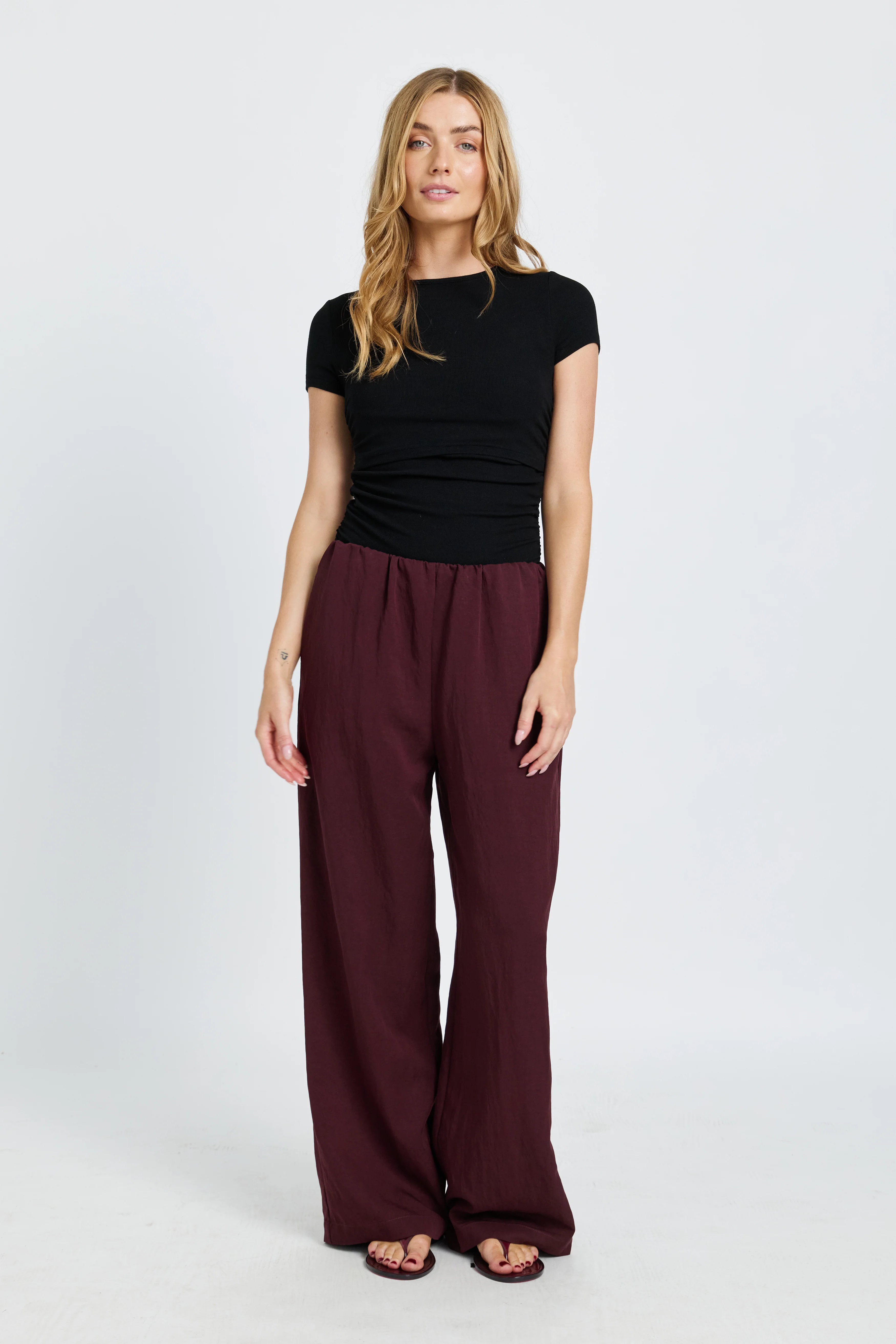 Connie Wide Leg Pant - Burgundy - Image 7
