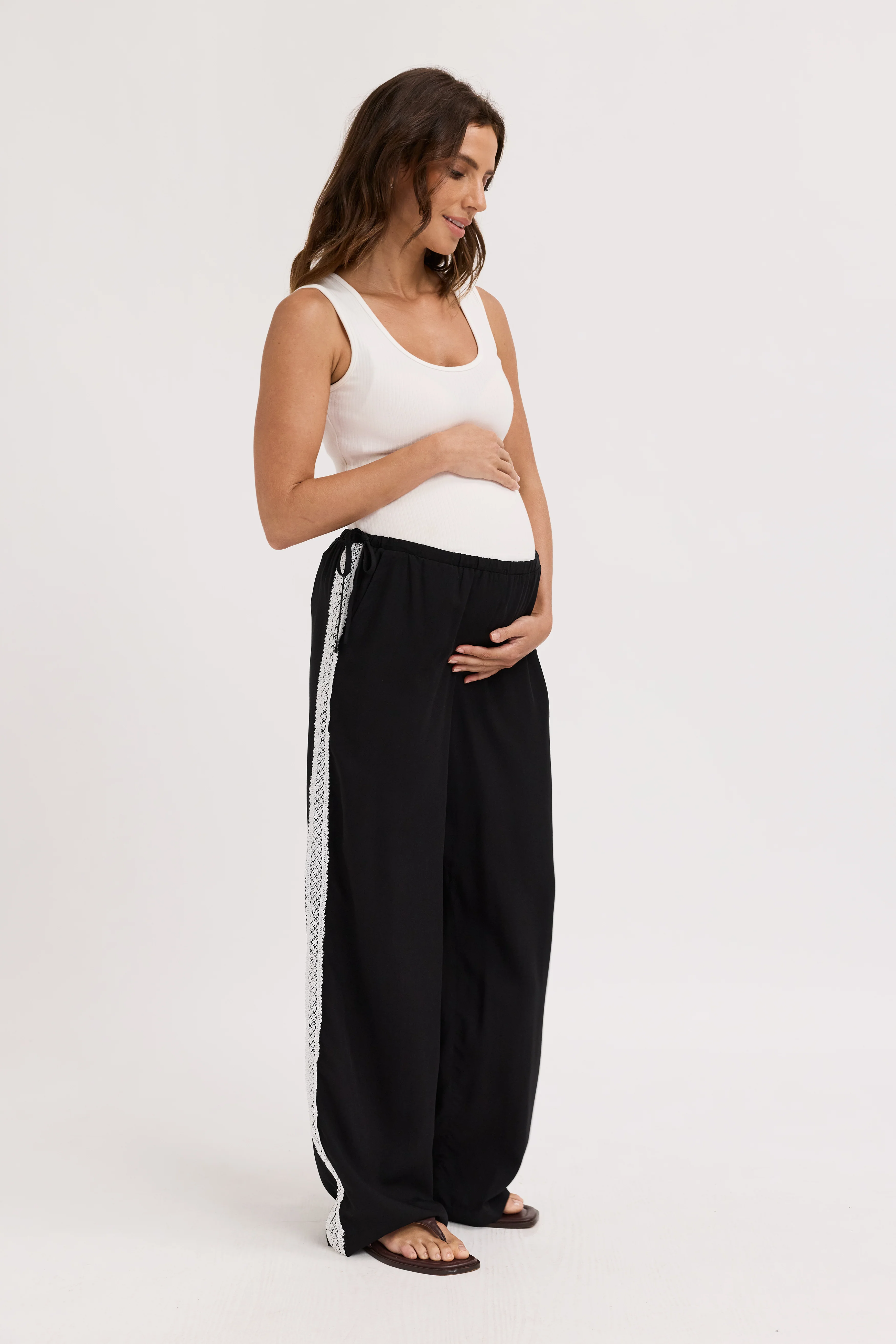 Emory Lace Trim Wide Leg Pant - Black