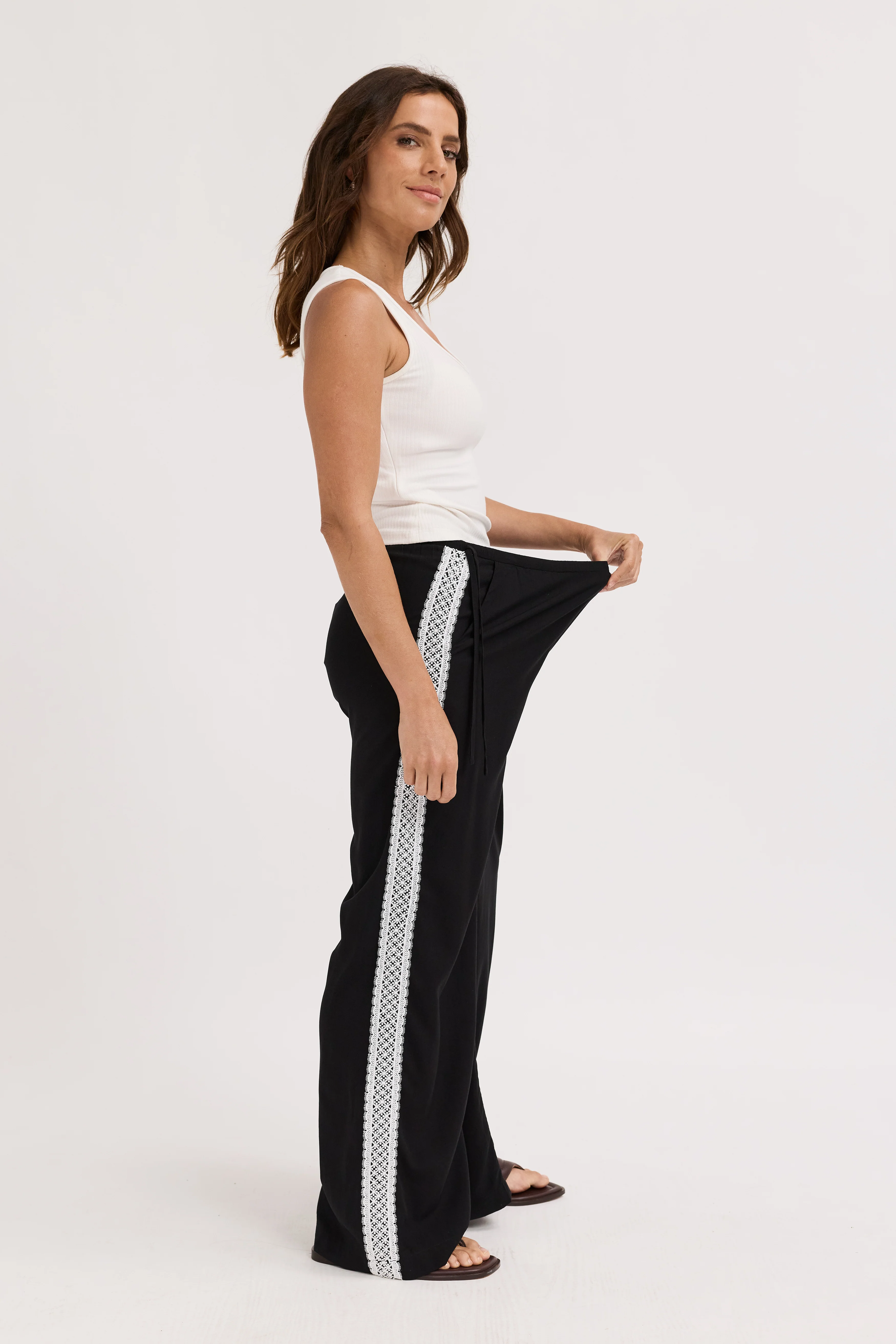 Emory Lace Trim Wide Leg Pant - Black - Image 2
