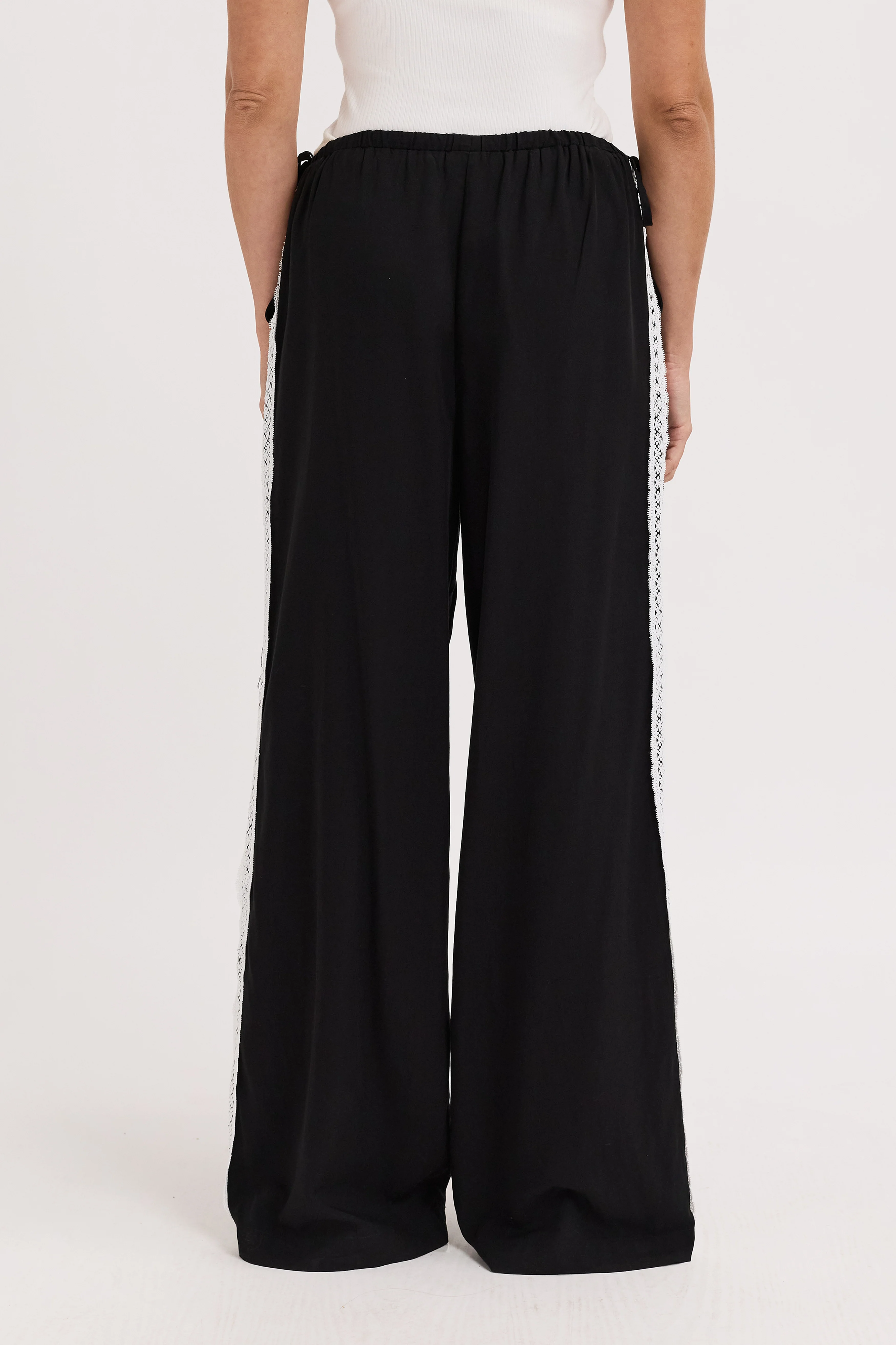 Emory Lace Trim Wide Leg Pant - Black - Image 6