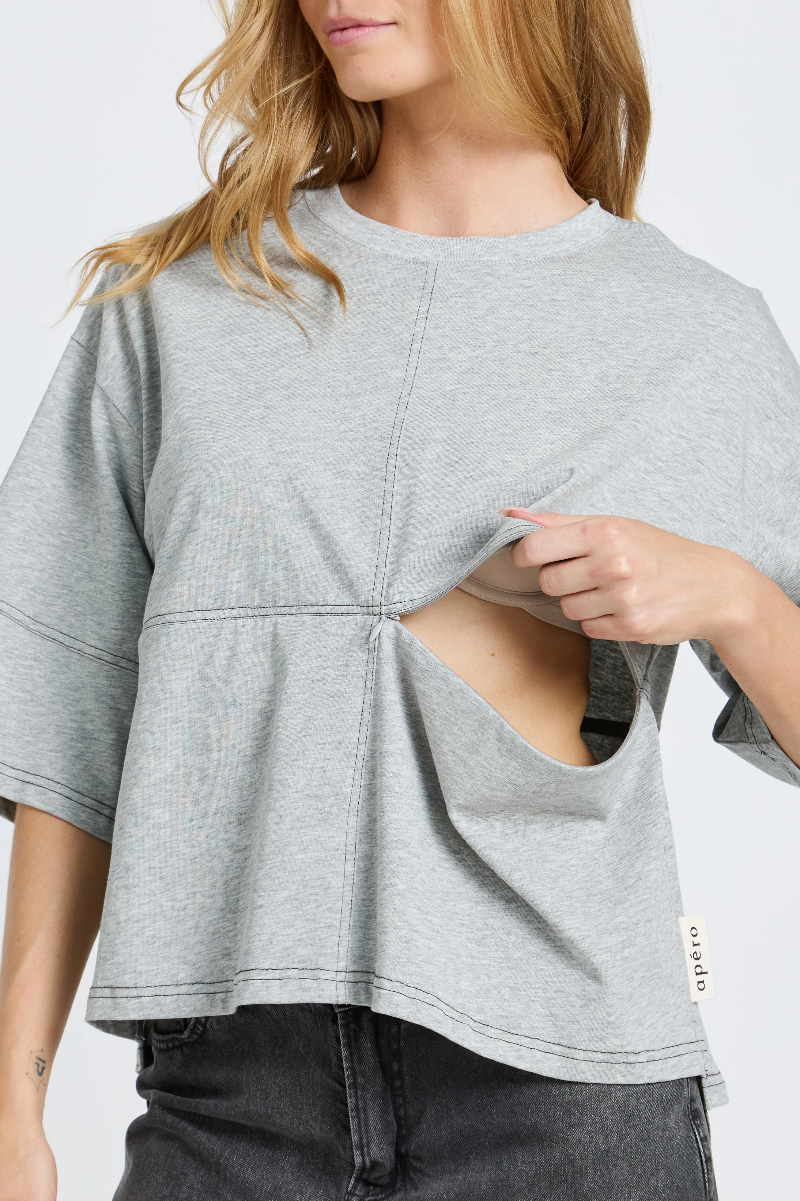 Holland Slouch Panel Tee - Grey Marle - Image 2