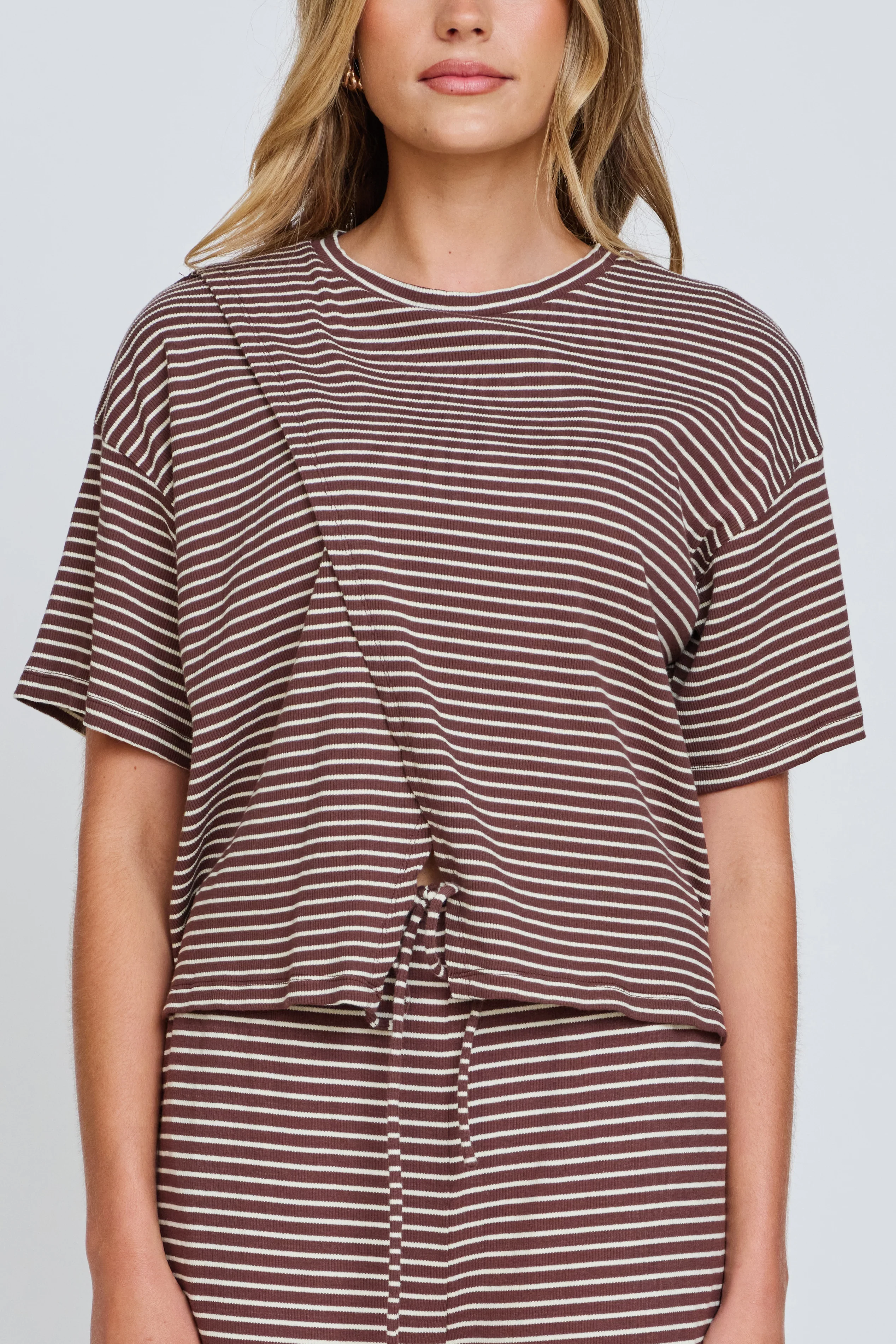 Ivy Stripe Wrap Tee - Chocolate / White - Image 4