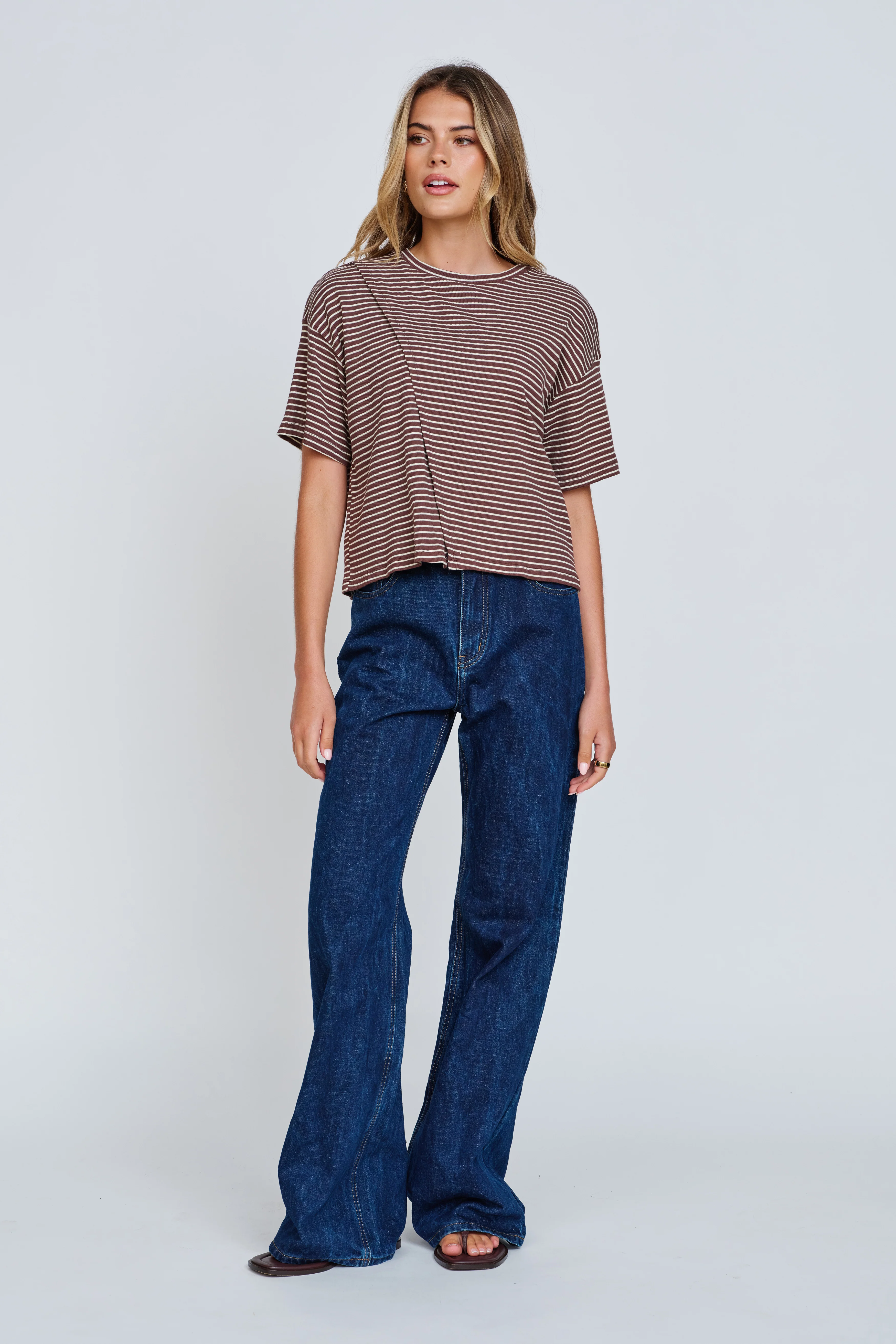 Ivy Stripe Wrap Tee - Chocolate / White - Image 7
