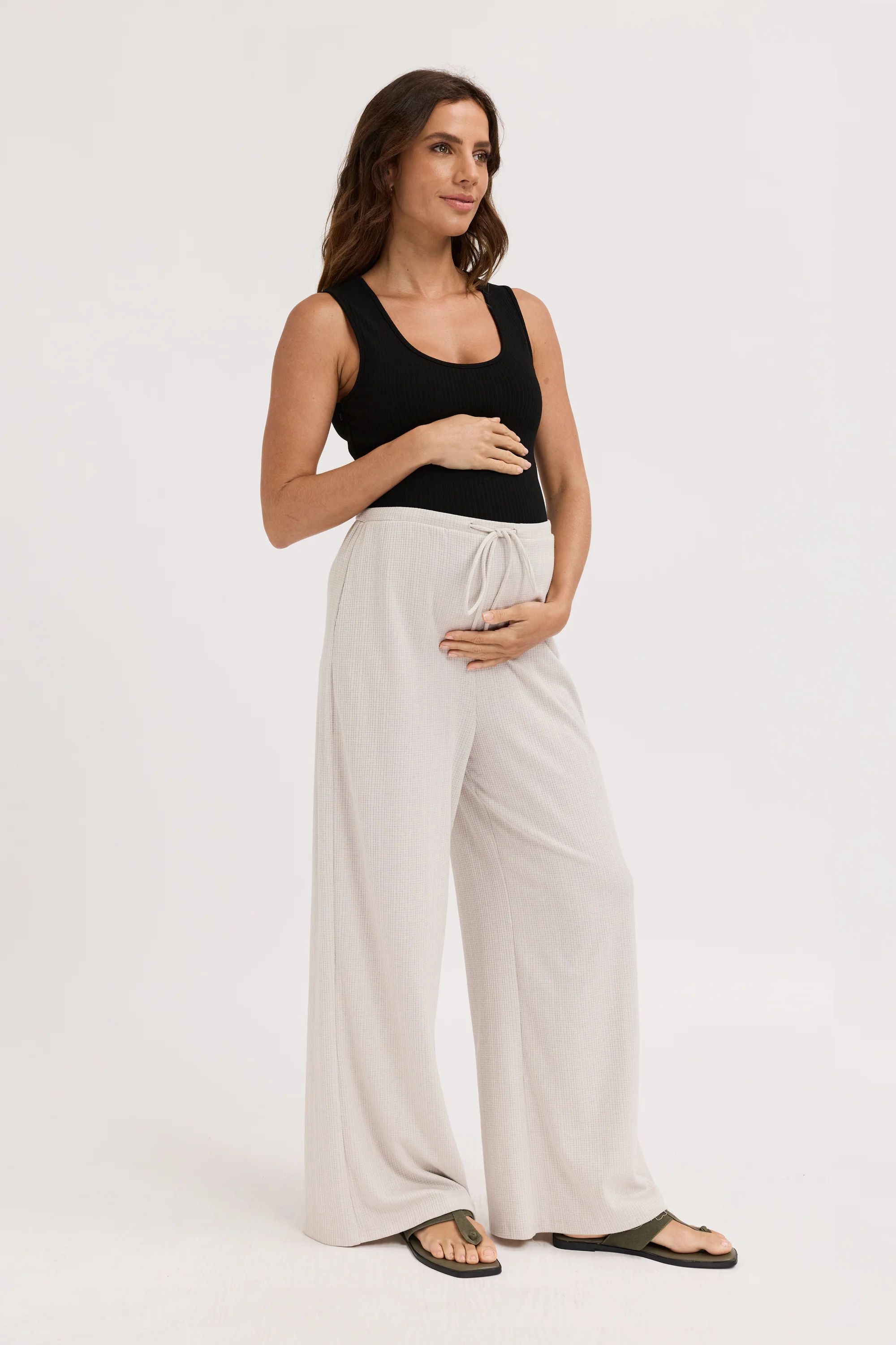 Ivy Waffle Wide Leg Pants - Stone Grey - Image 2