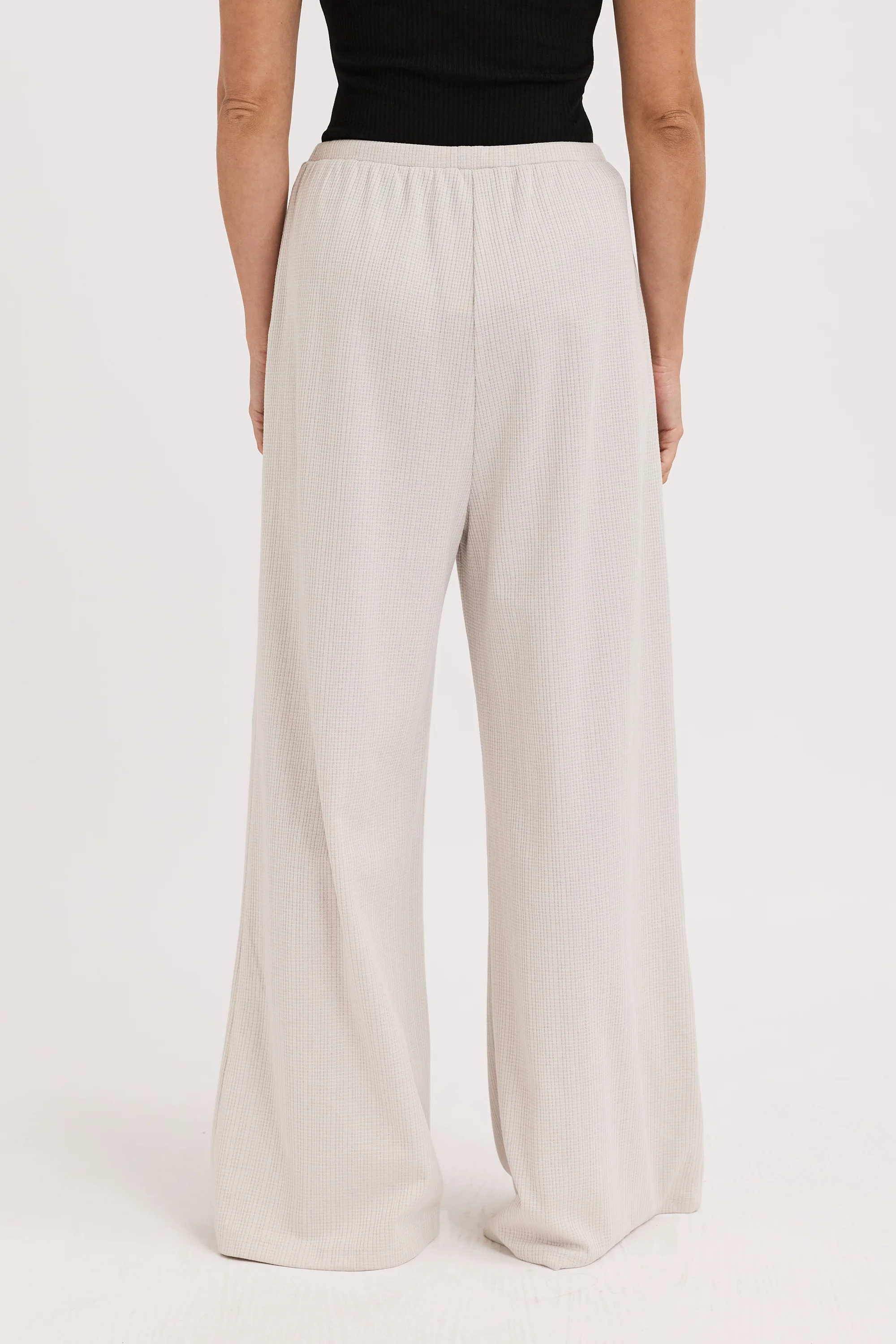 Ivy Waffle Wide Leg Pants - Stone Grey - Image 4