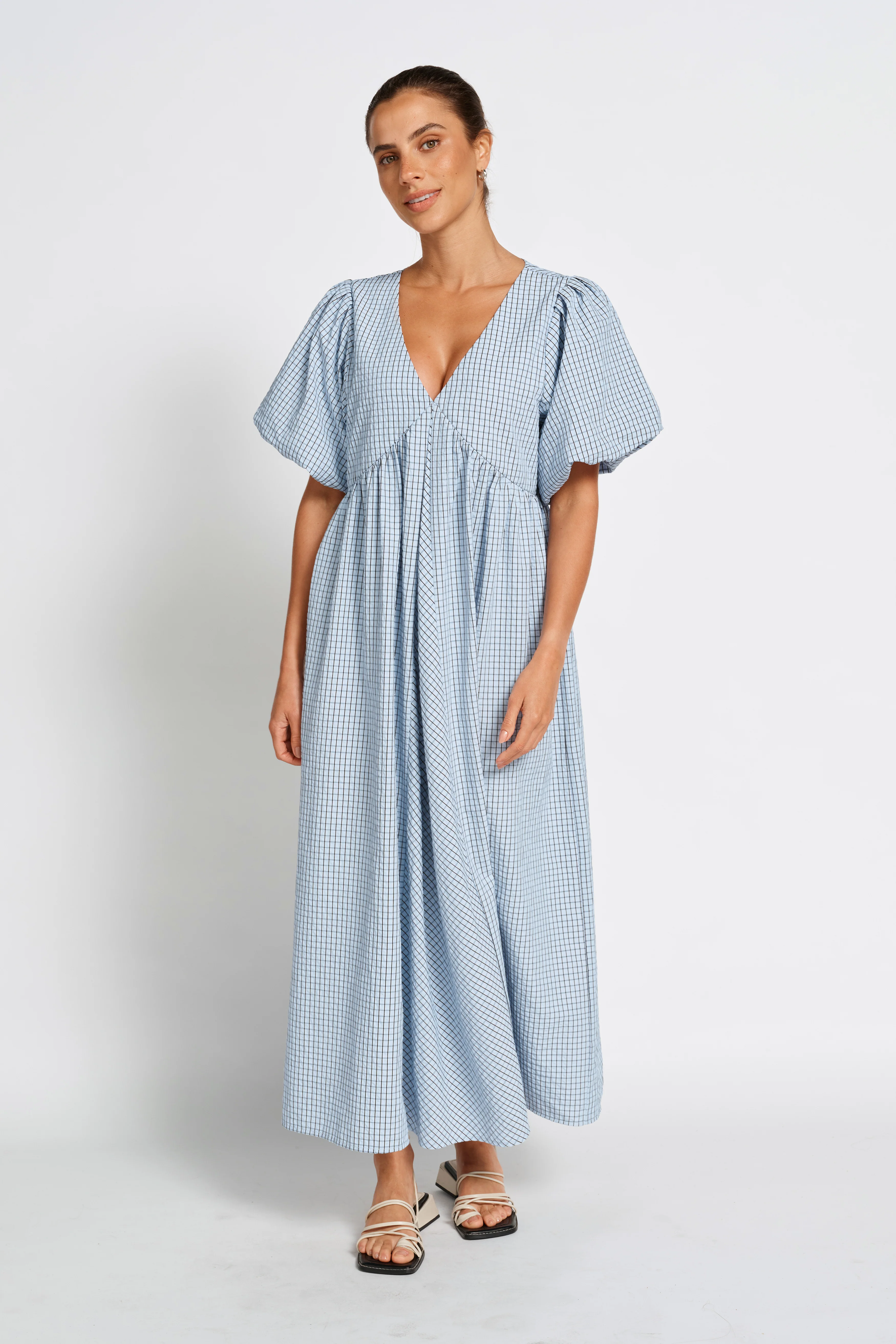Nara Babydoll Midi Dress - Blue / Black - Image 6
