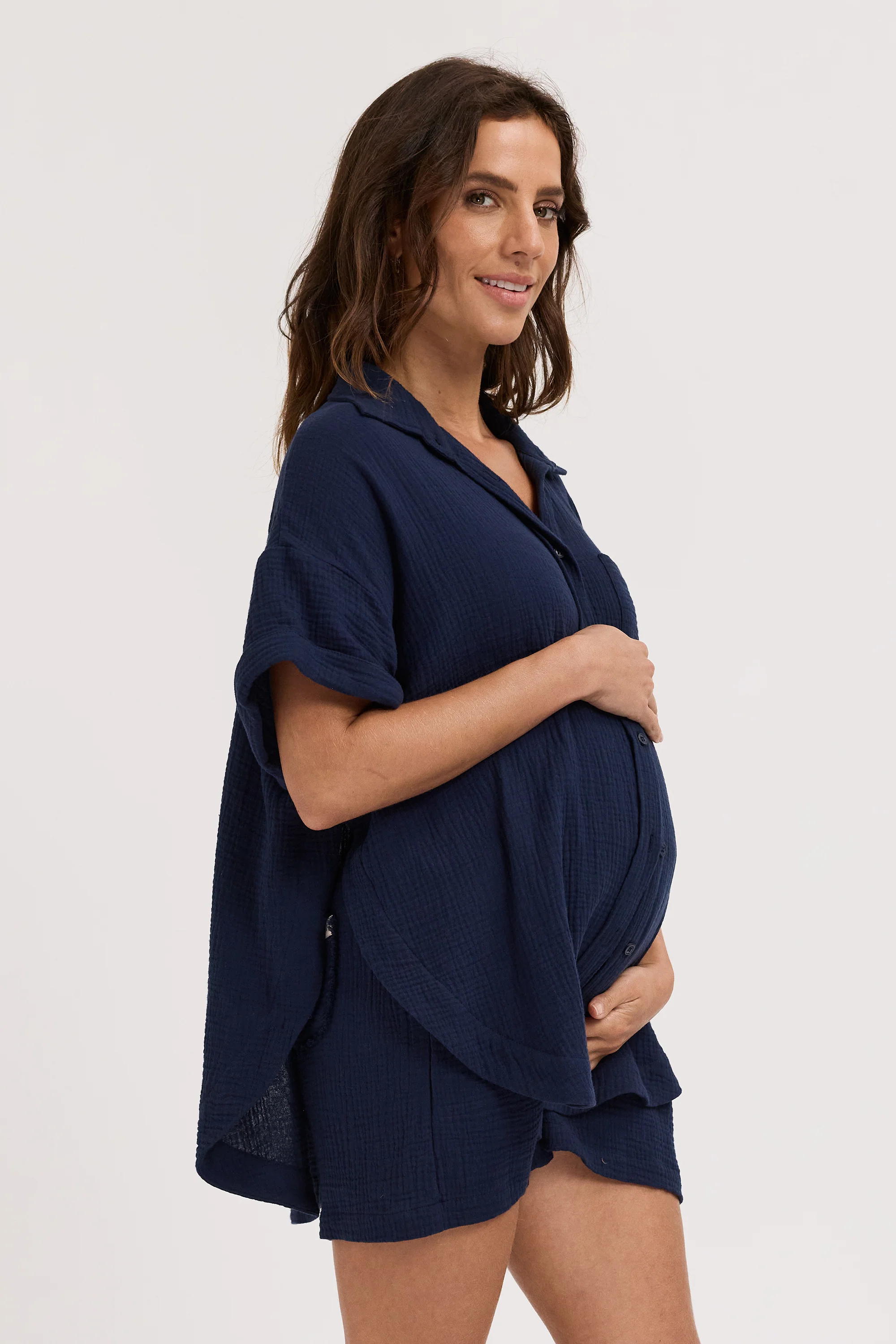 Reese Rolled Sleeve Button-Down Shirt - Navy - Image 6