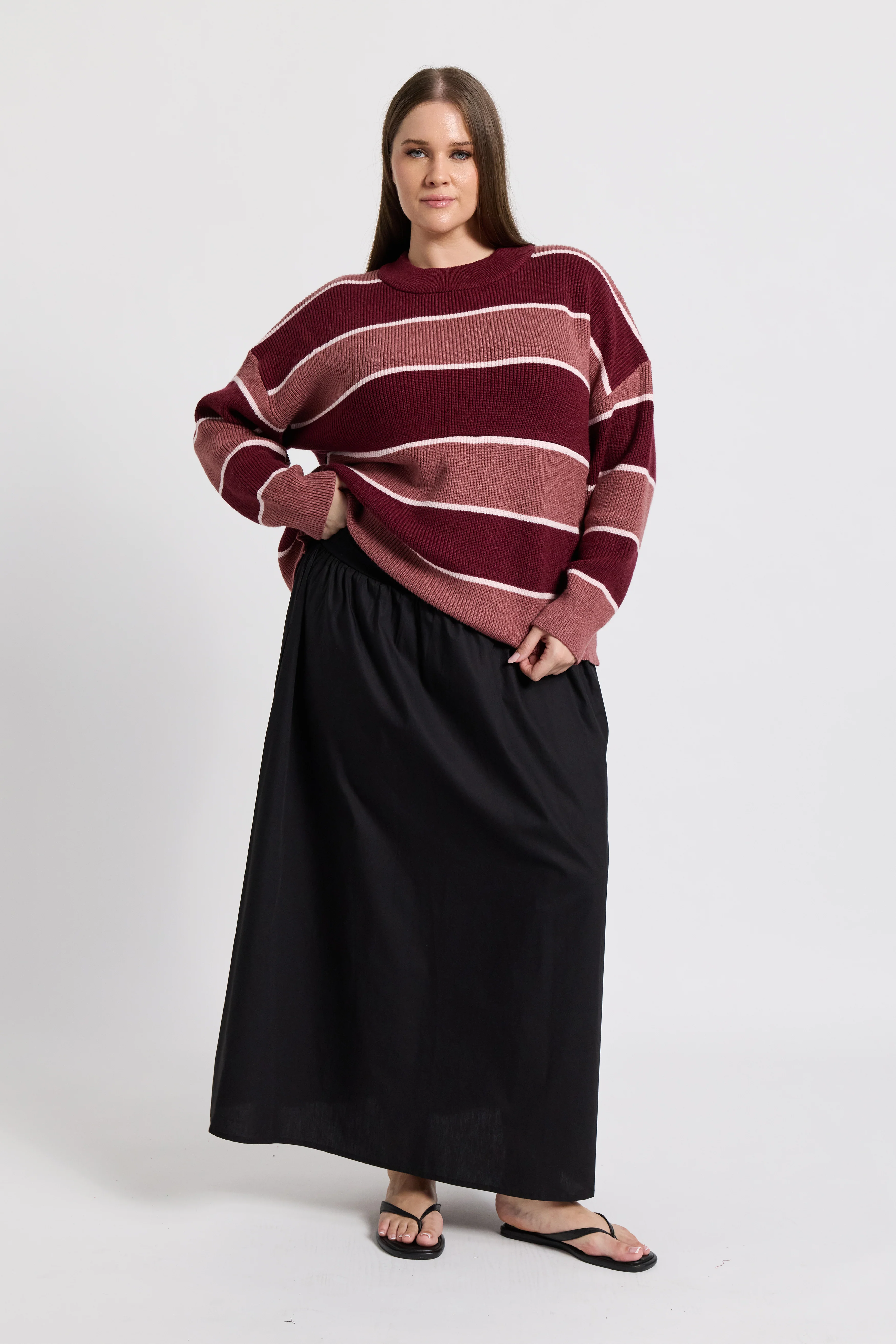 Sasha Stripe Knit Jumper  - Burgundy / Strawberry - Image 3