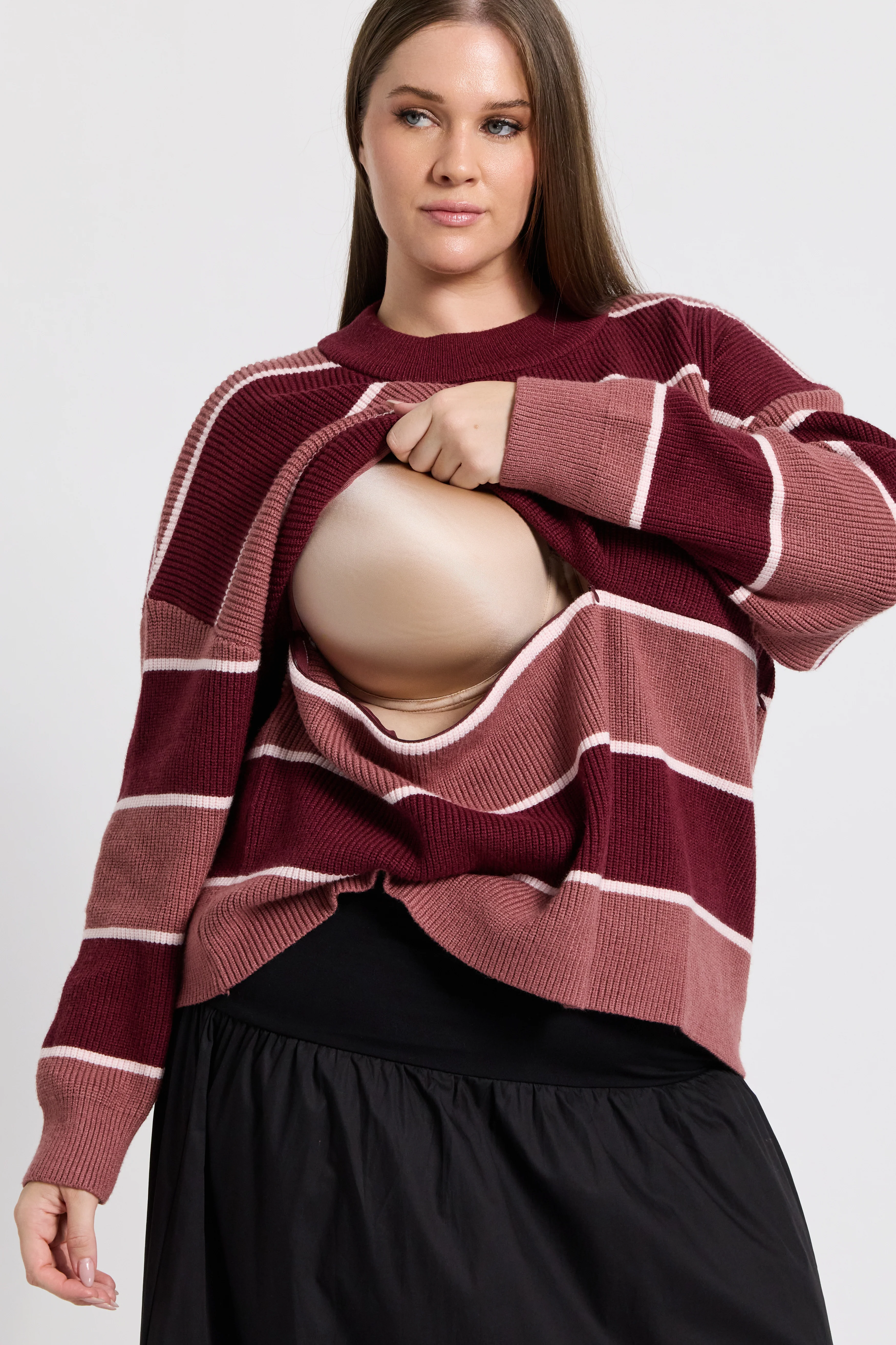 Sasha Stripe Knit Jumper  - Burgundy / Strawberry - Image 4