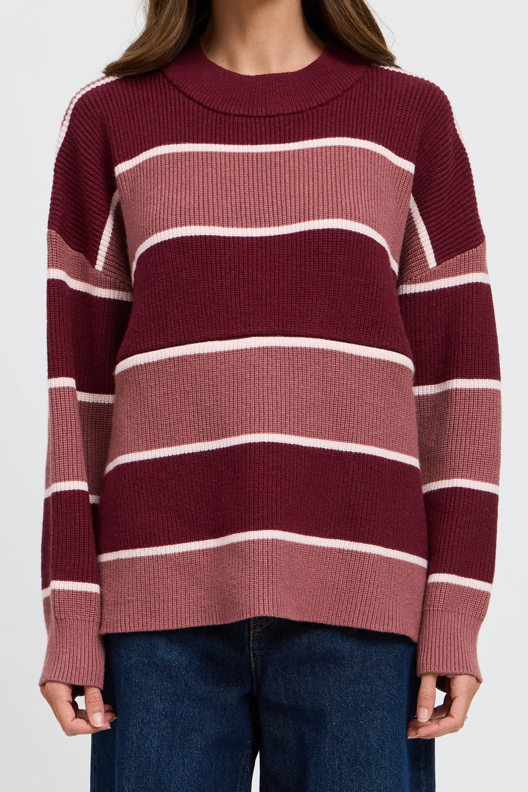 Sasha Stripe Knit Jumper  - Burgundy / Strawberry - Image 5