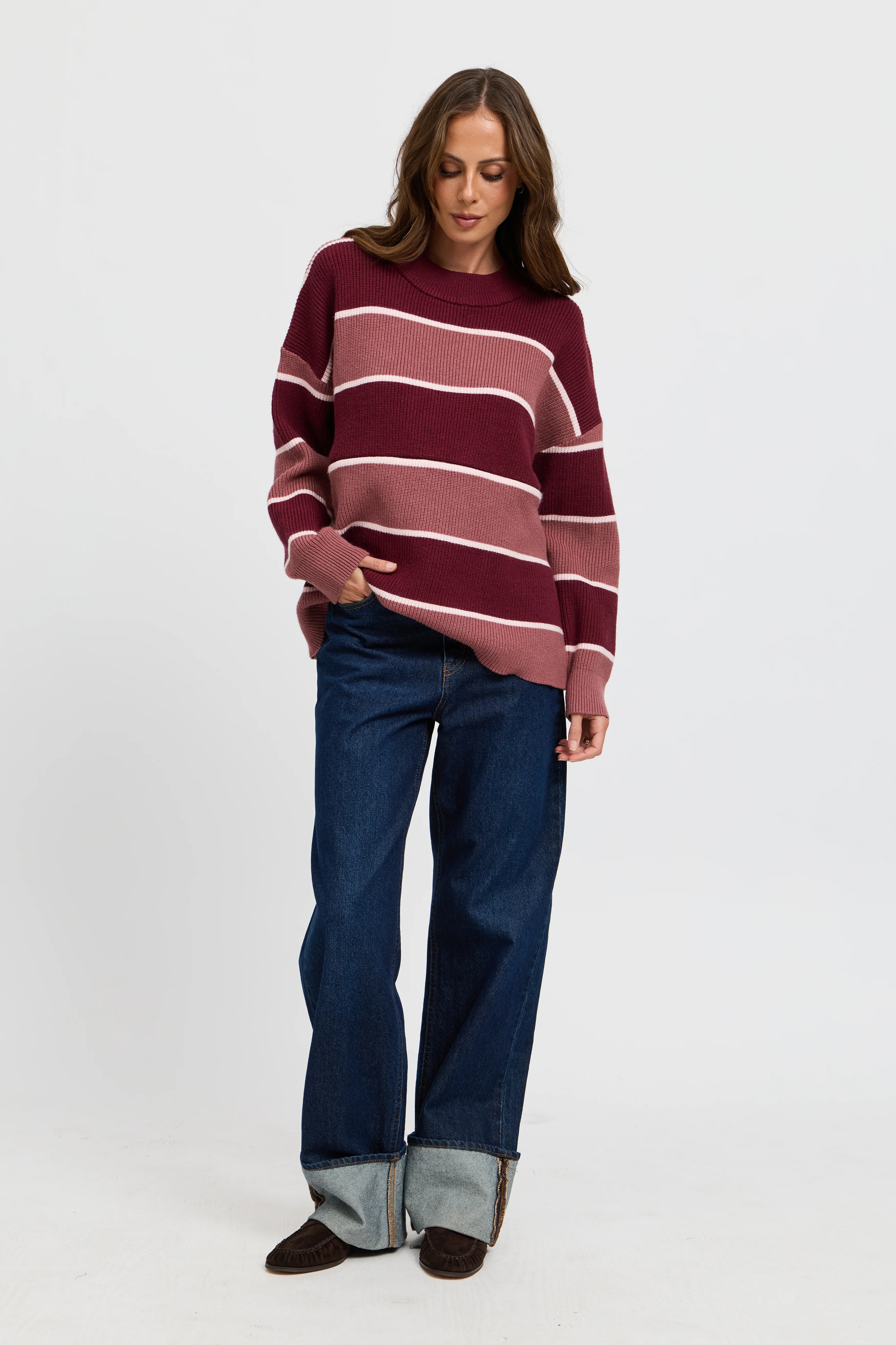 Sasha Stripe Knit Jumper  - Burgundy / Strawberry - Image 6