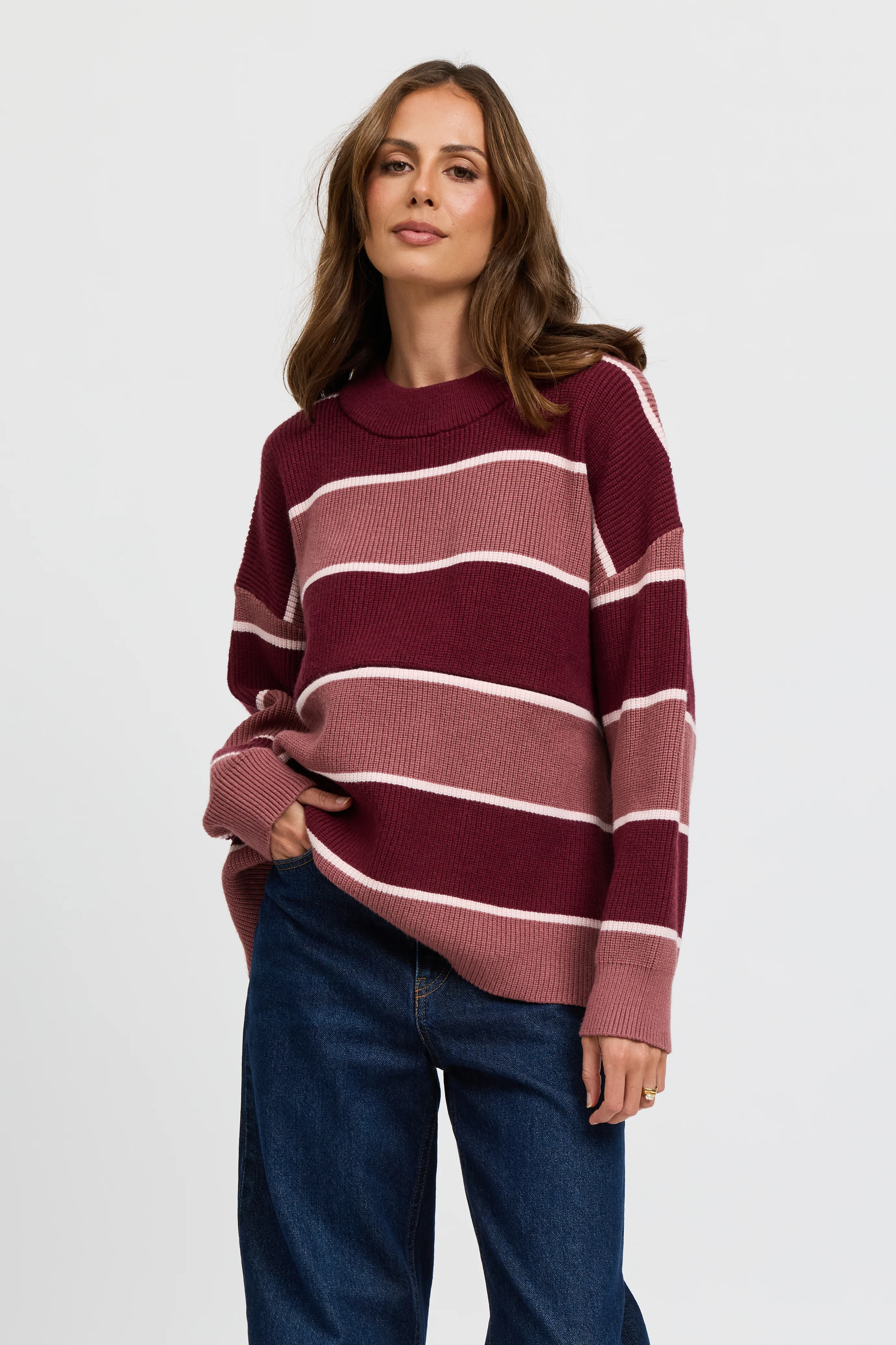 Sasha Stripe Knit Jumper  - Burgundy / Strawberry - Image 7