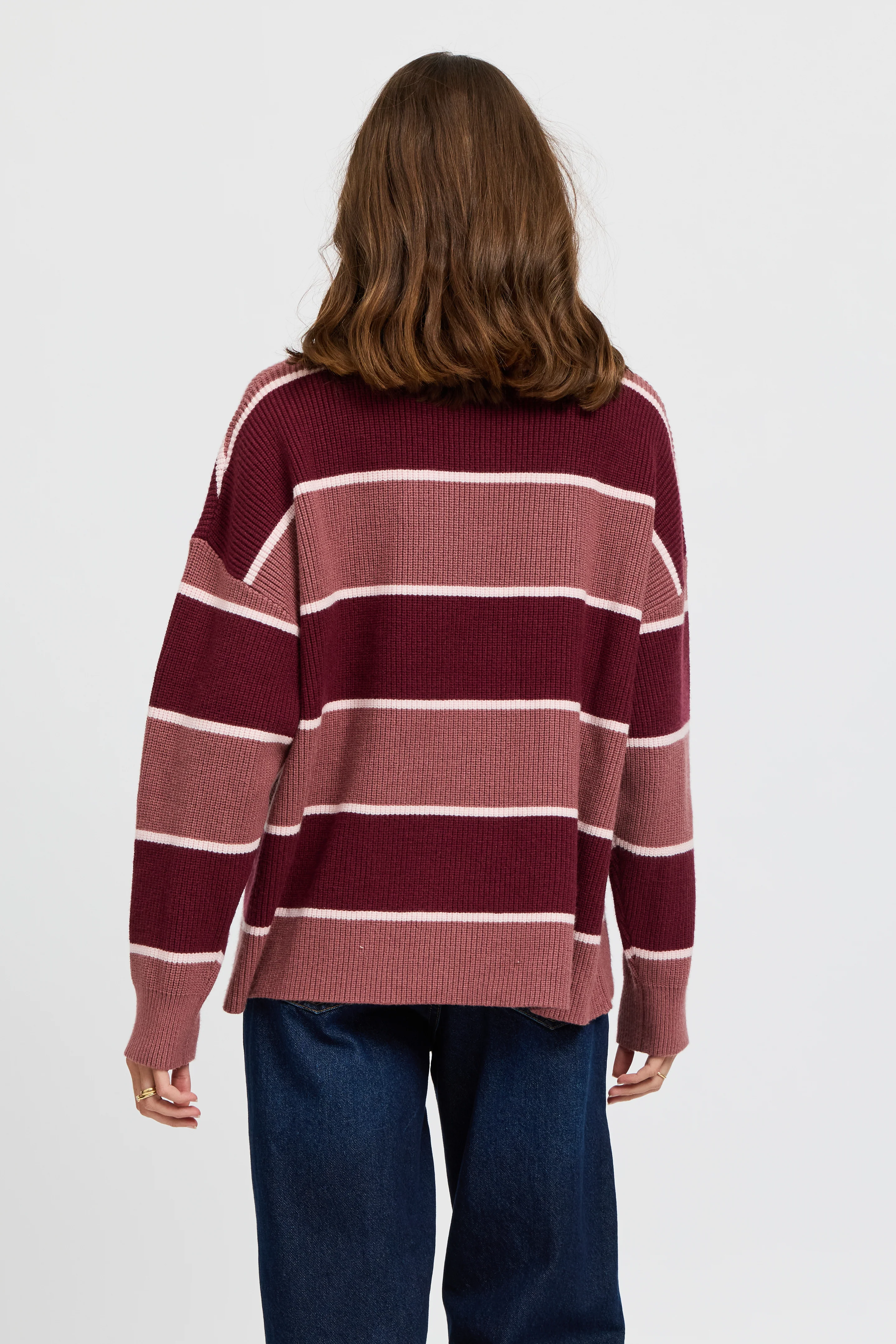 Sasha Stripe Knit Jumper  - Burgundy / Strawberry - Image 9